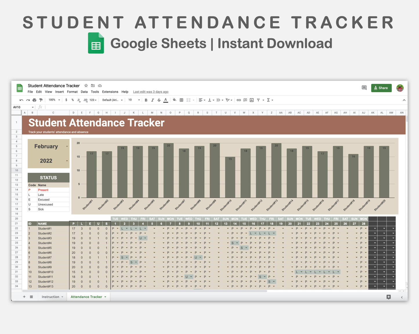 Google Sheets - Student Attendance Tracker - Earthy
