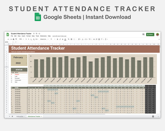Google Sheets - Student Attendance Tracker - Earthy