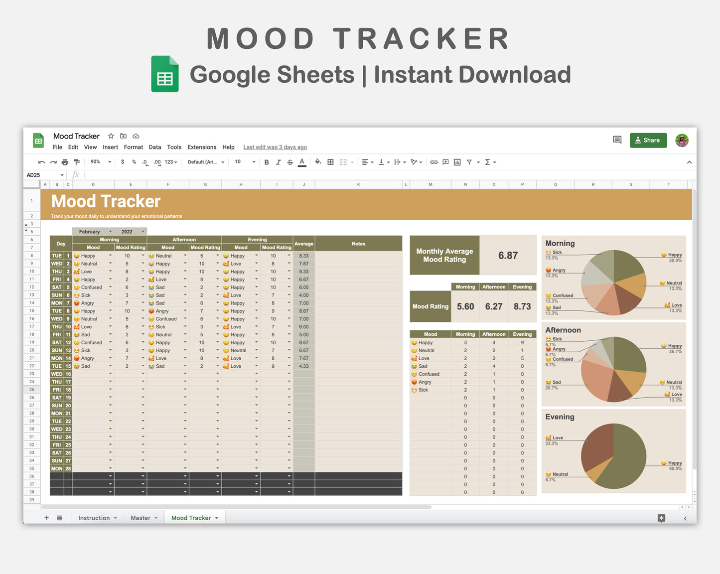 Google Sheets - Mood Tracker - Boho