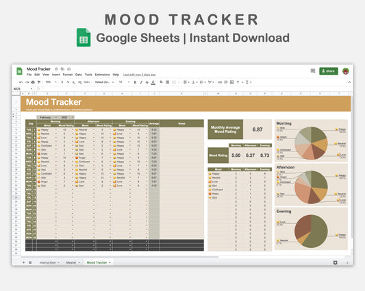 Google Sheets - Mood Tracker - Boho