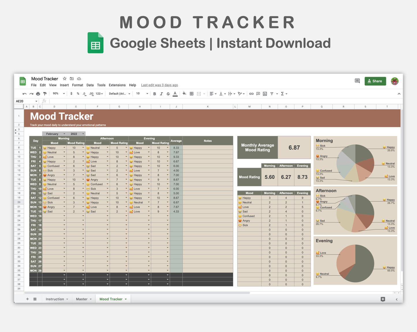 Google Sheets - Mood Tracker - Earthy