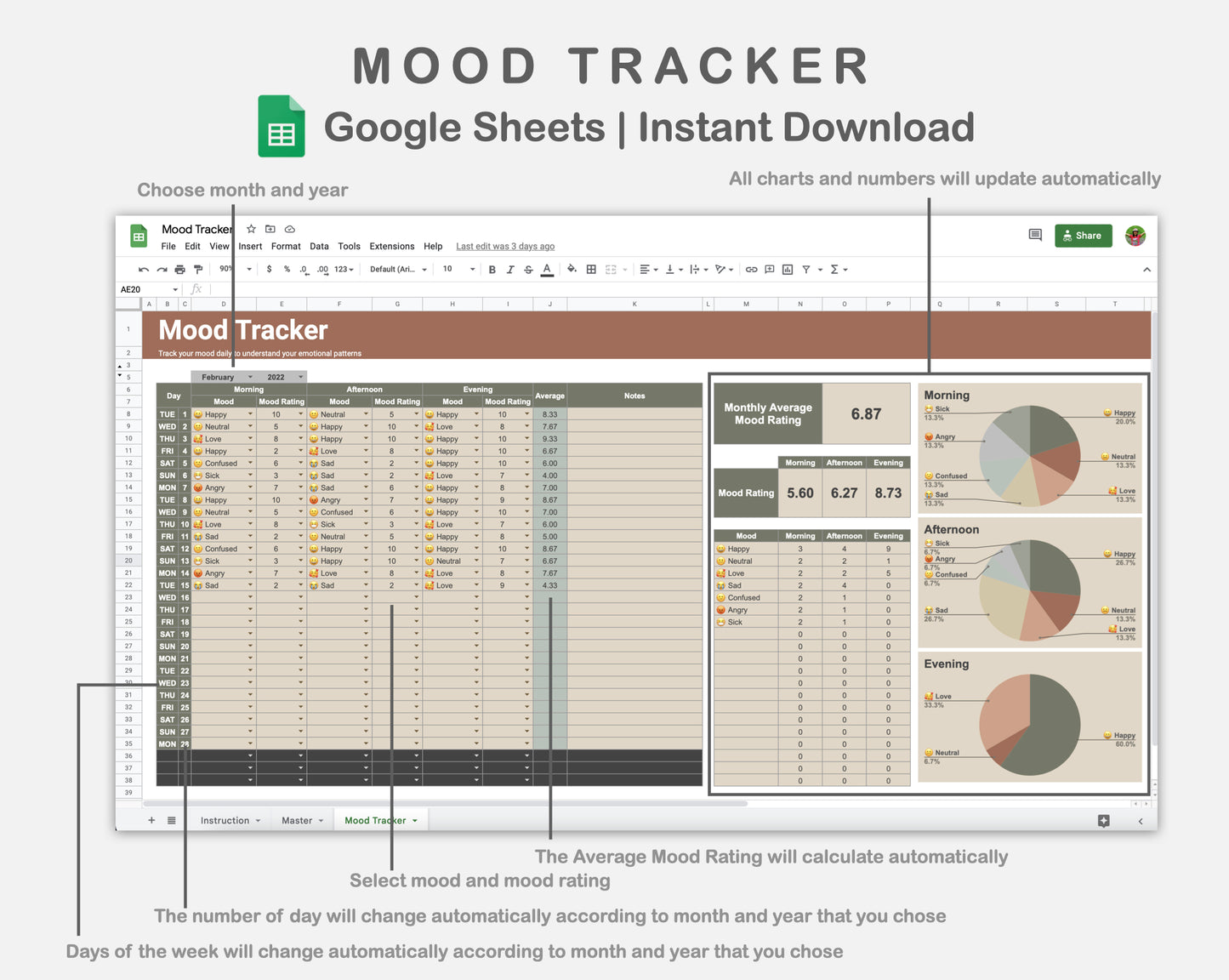 Google Sheets - Mood Tracker - Earthy