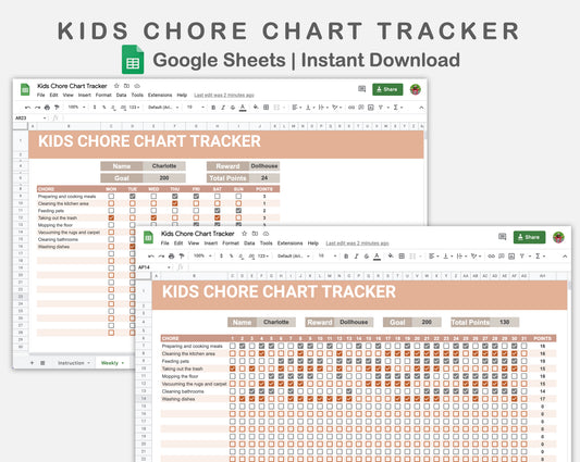 Google Sheets - Kids Chore Chart Tracker - Neutral