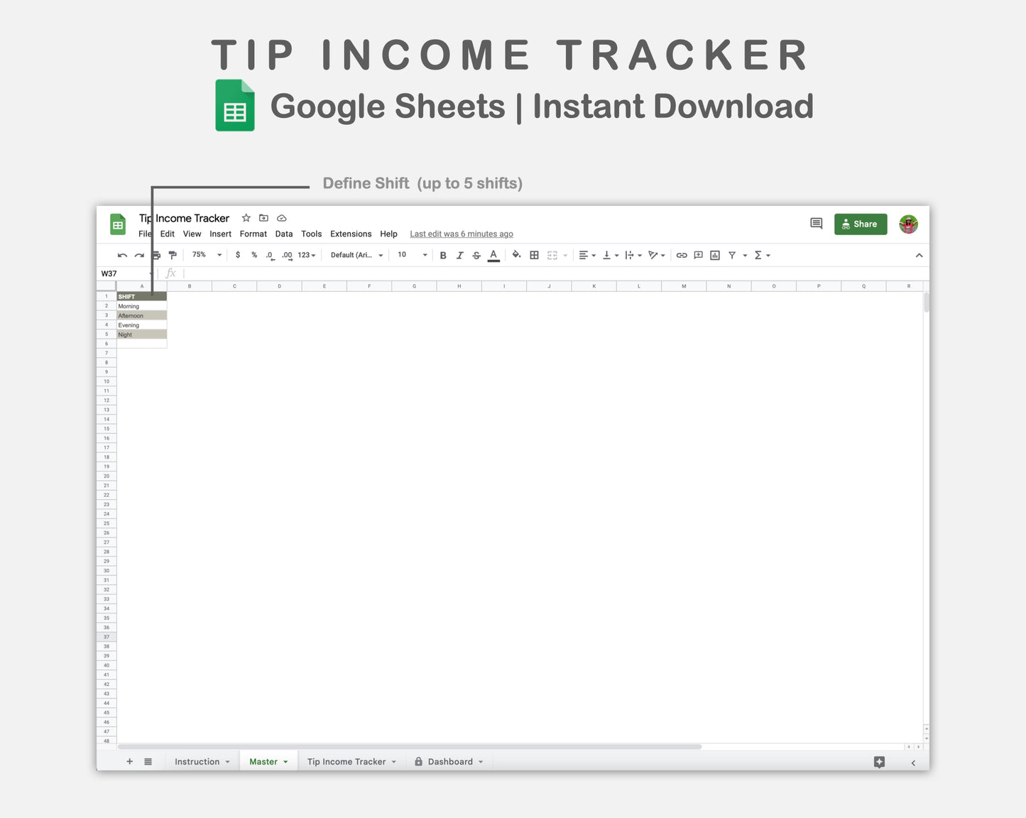 Google Sheets - Tip Income Tracker - Earthy