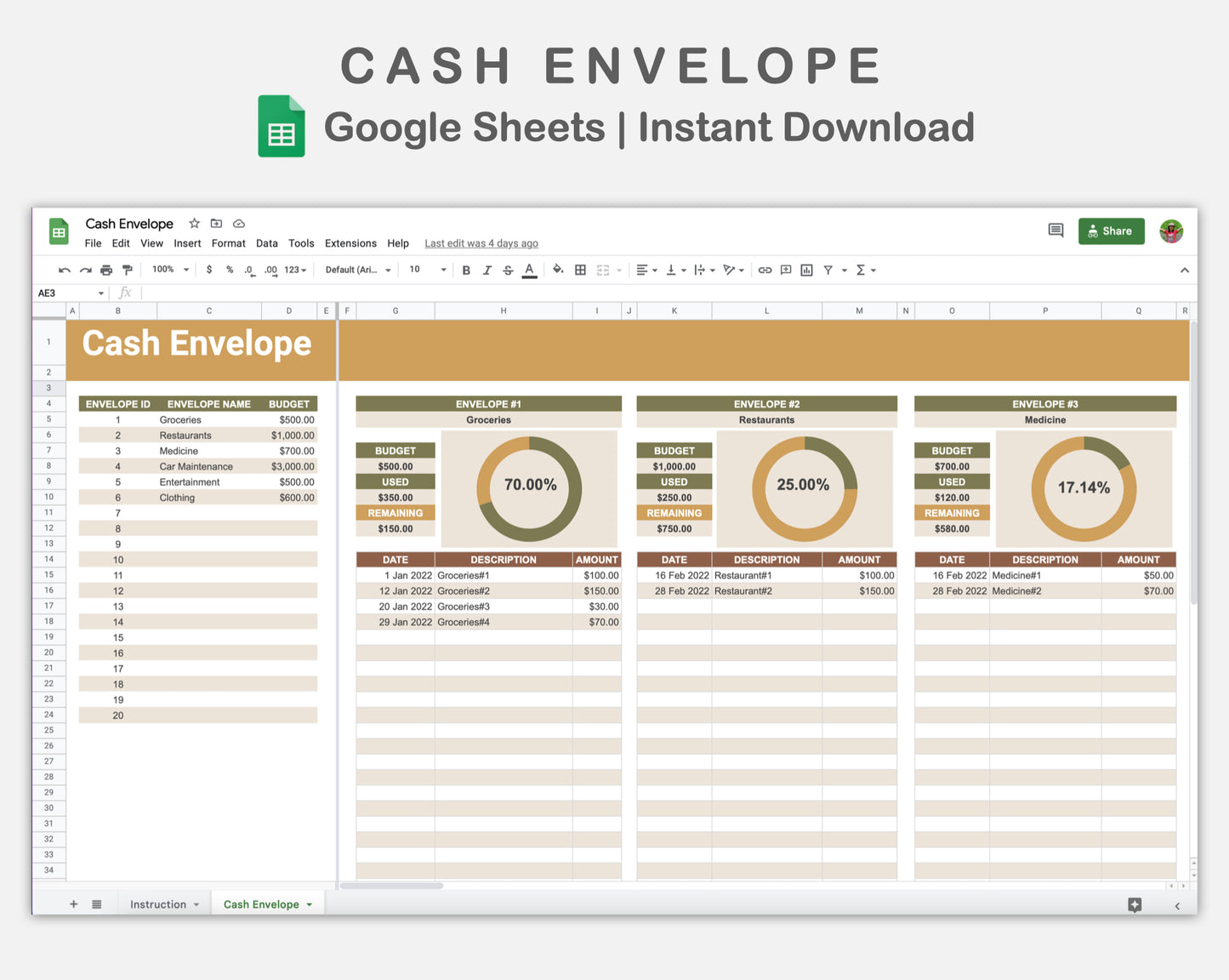 Google Sheets - Cash Envelope - Boho