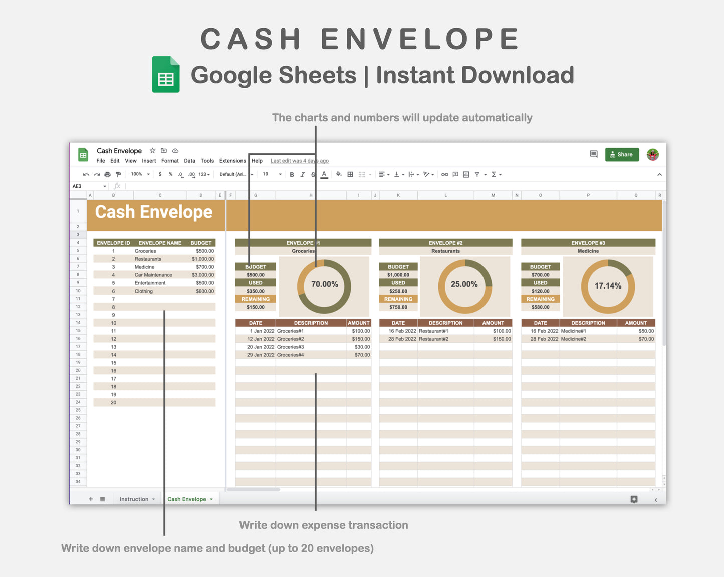 Google Sheets - Cash Envelope - Boho