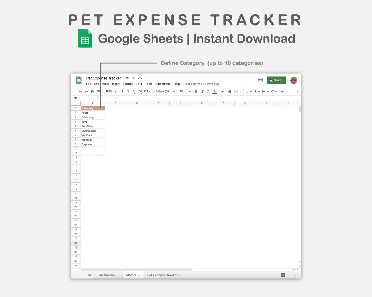 Google Sheets - Pet Expense Tracker - Neutral