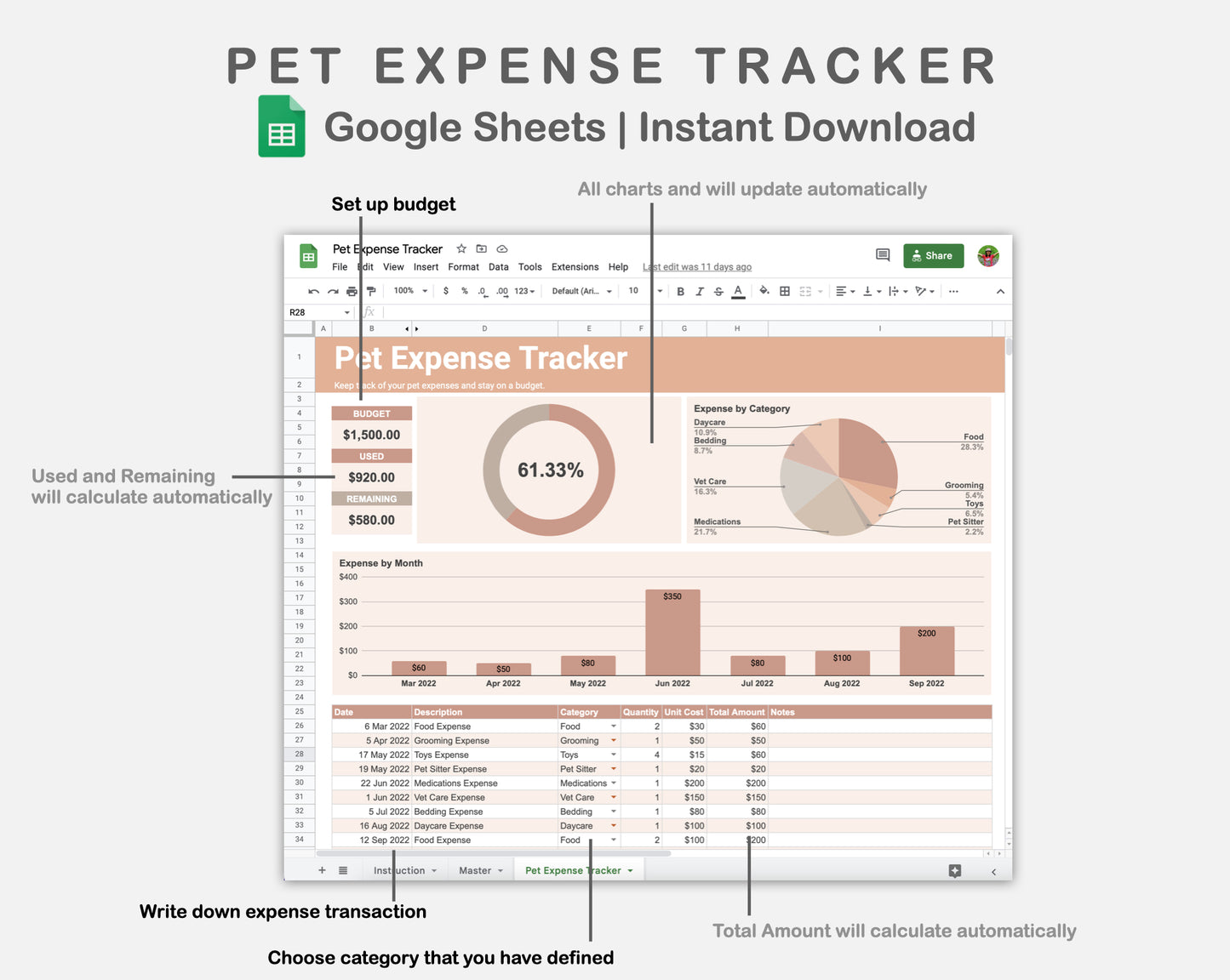 Google Sheets - Pet Expense Tracker - Neutral