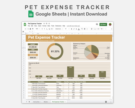 Google Sheets - Pet Expense Tracker - Boho