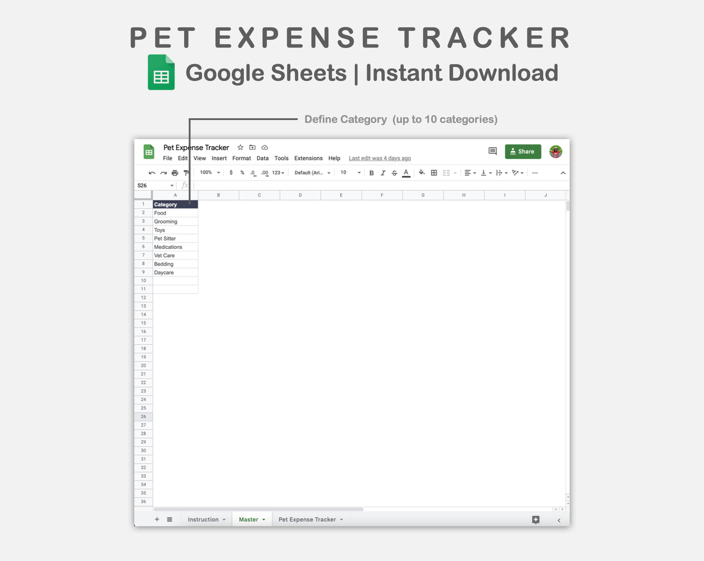 Google Sheets - Pet Expense Tracker - Sweet