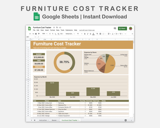 Google Sheets - Furniture Cost Tracker - Boho