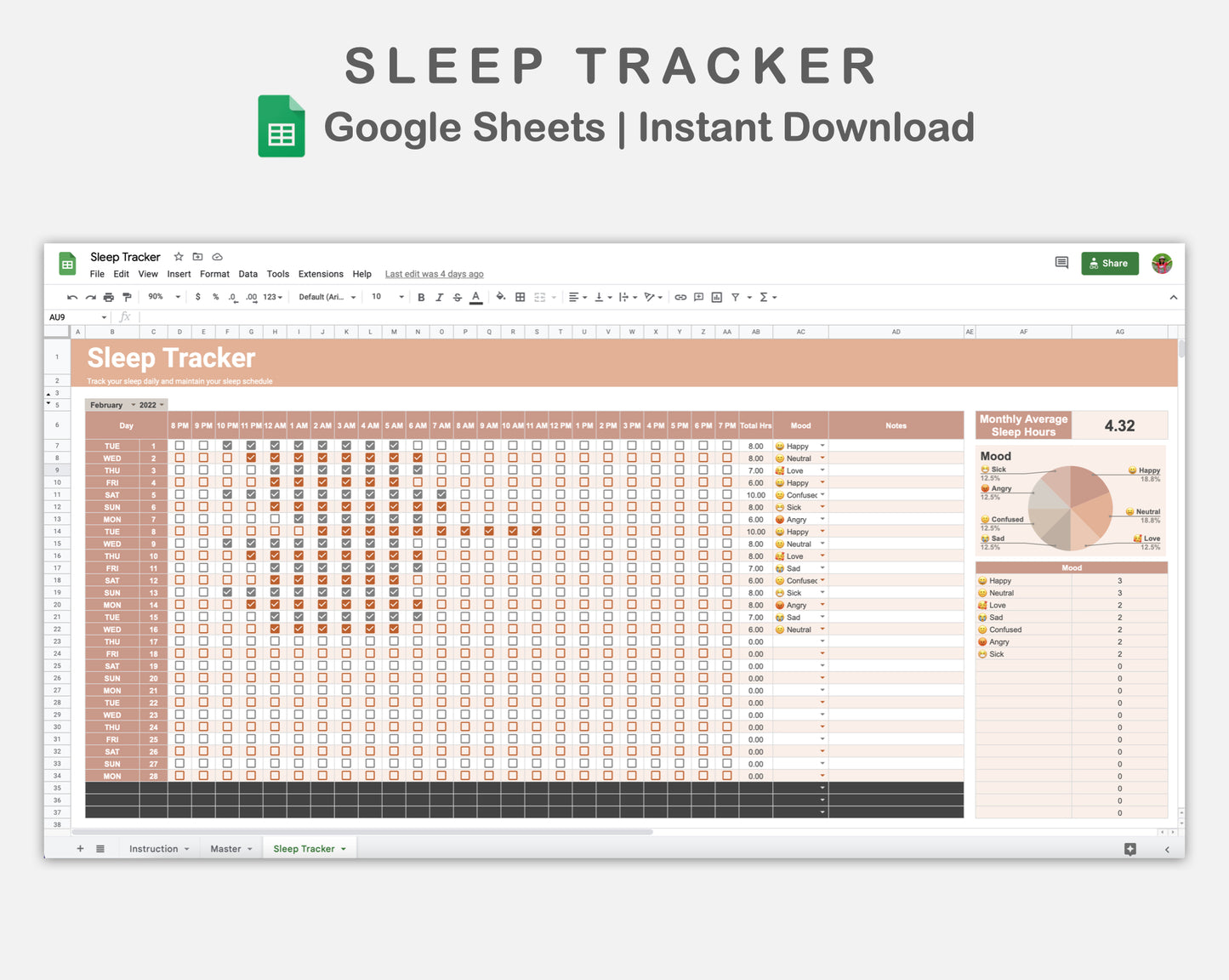 Google Sheets - Sleep Tracker - Neutral