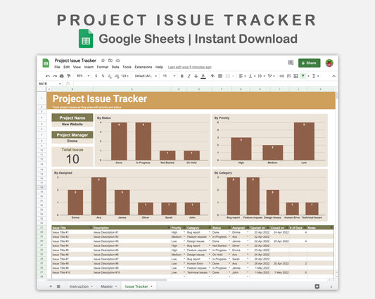 Google Sheets - Project Issue Tracker - Boho