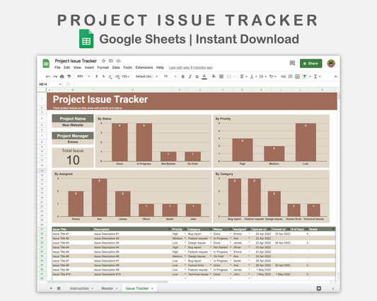 Google Sheets - Project Issue Tracker - Earthy