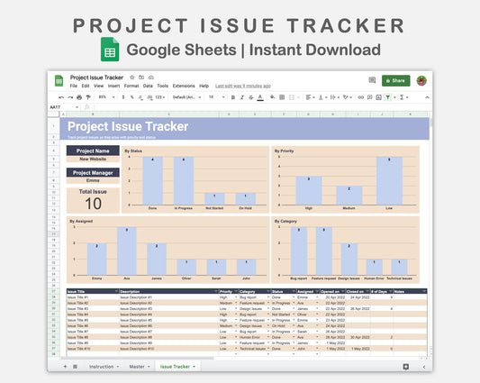Google Sheets - Project Issue Tracker - Sweet