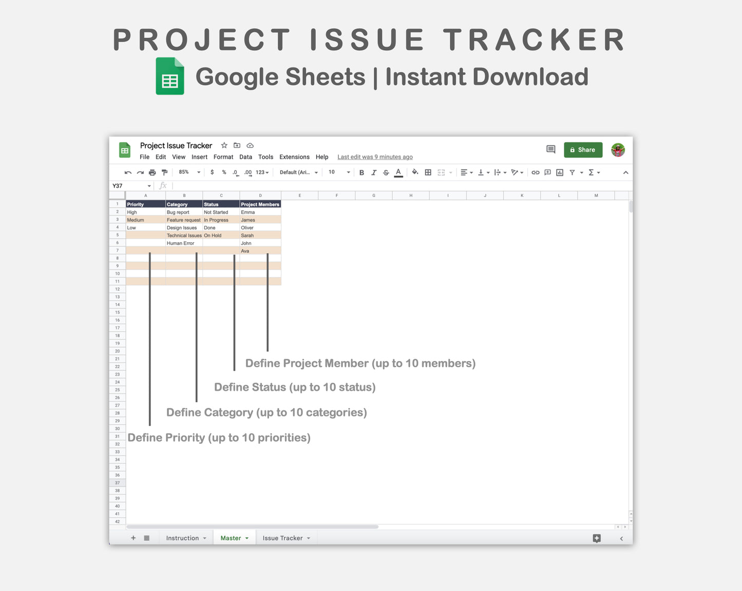 Google Sheets - Project Issue Tracker - Sweet