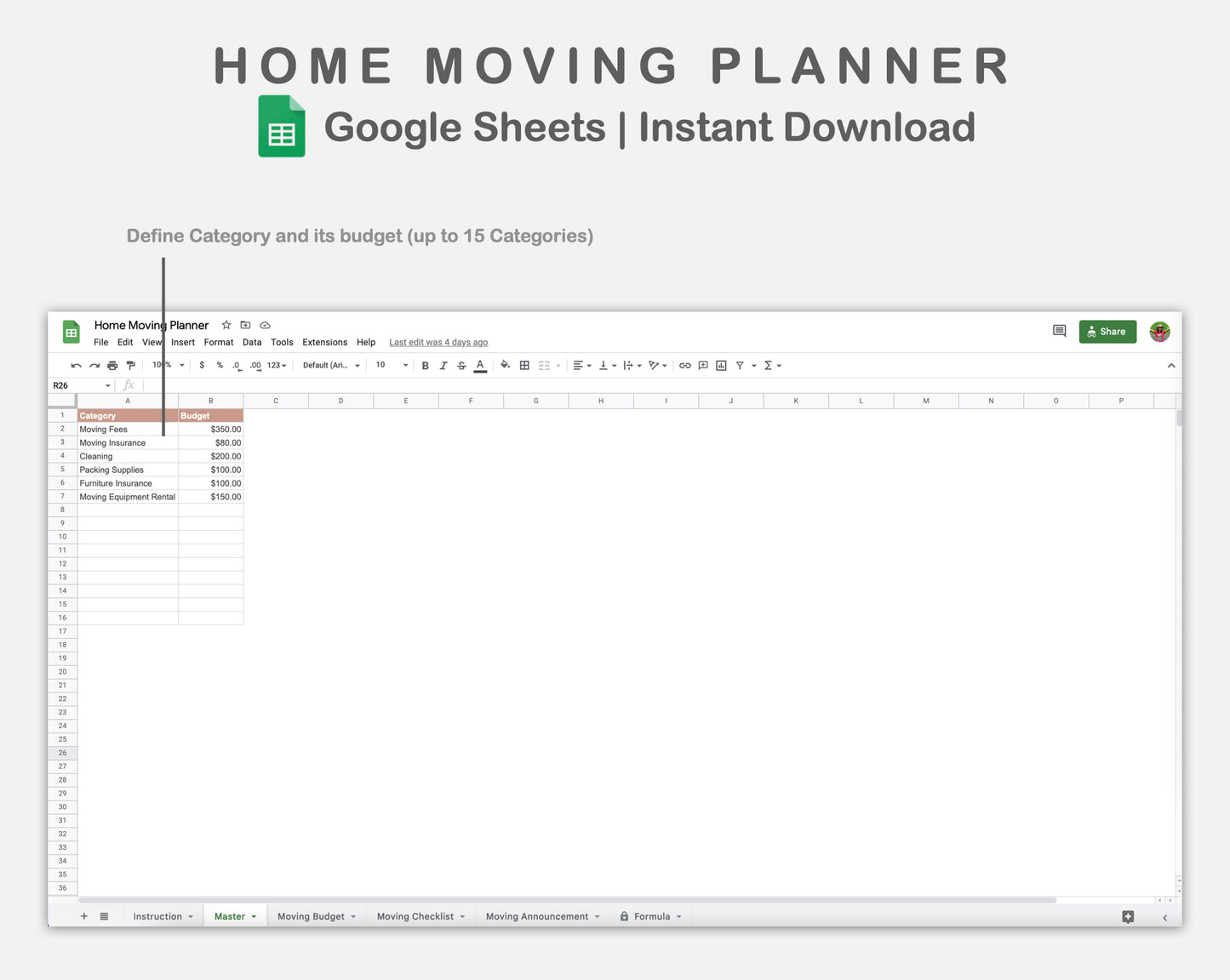 Google Sheets - Home Moving Planner - Neutral