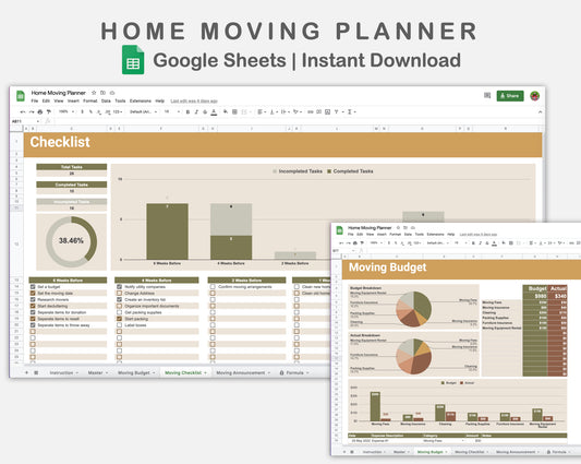 Google Sheets - Home Moving Planner - Boho