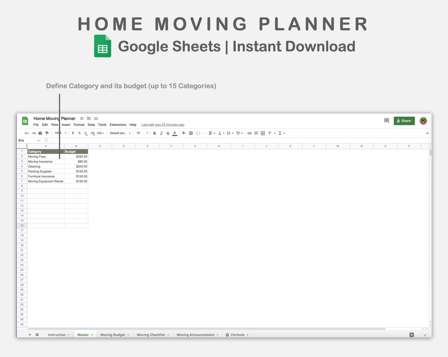 Google Sheets - Home Moving Planner - Earthy