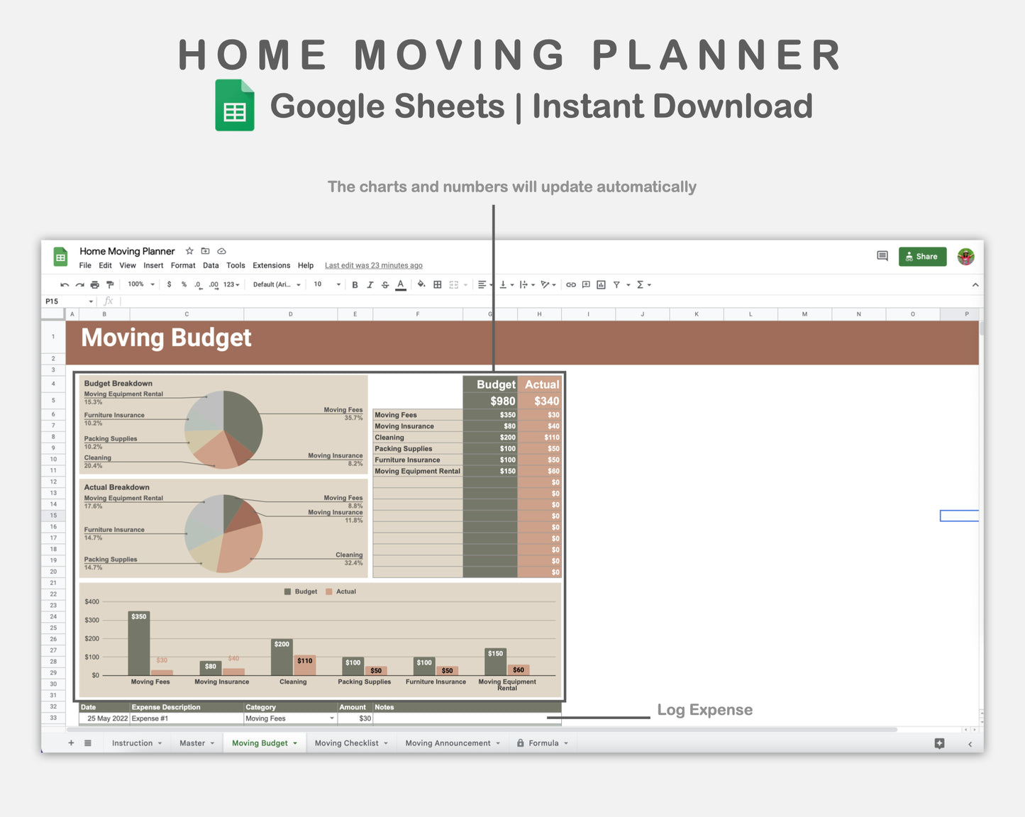 Google Sheets - Home Moving Planner - Earthy