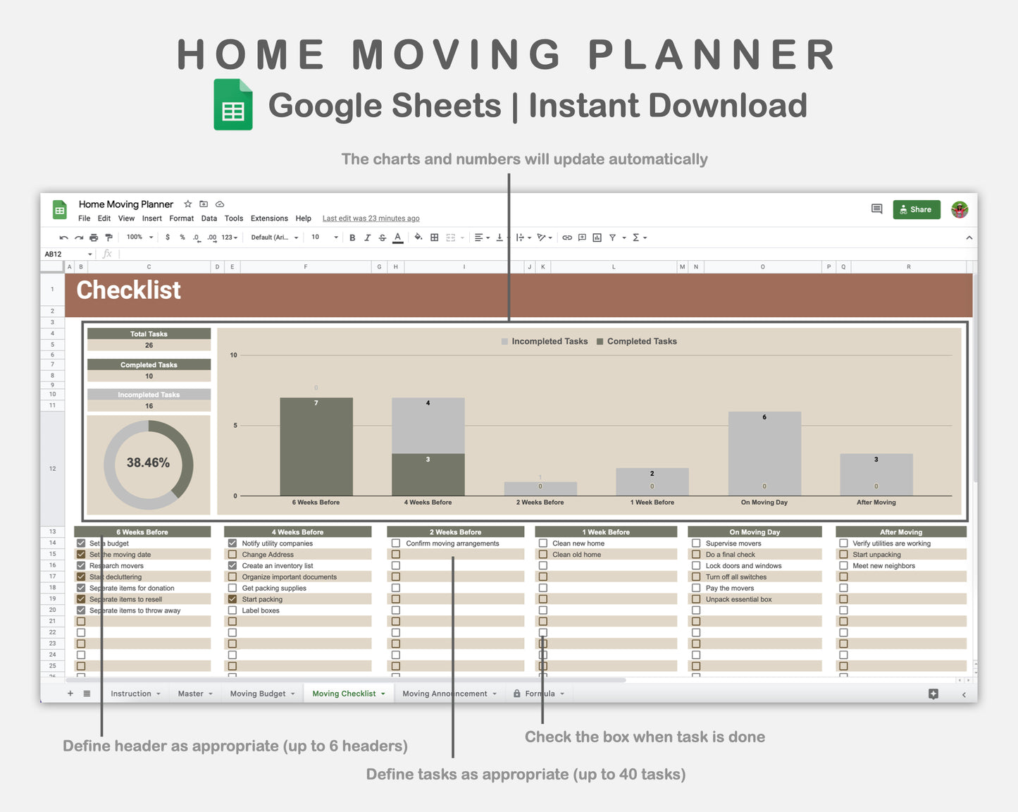 Google Sheets - Home Moving Planner - Earthy