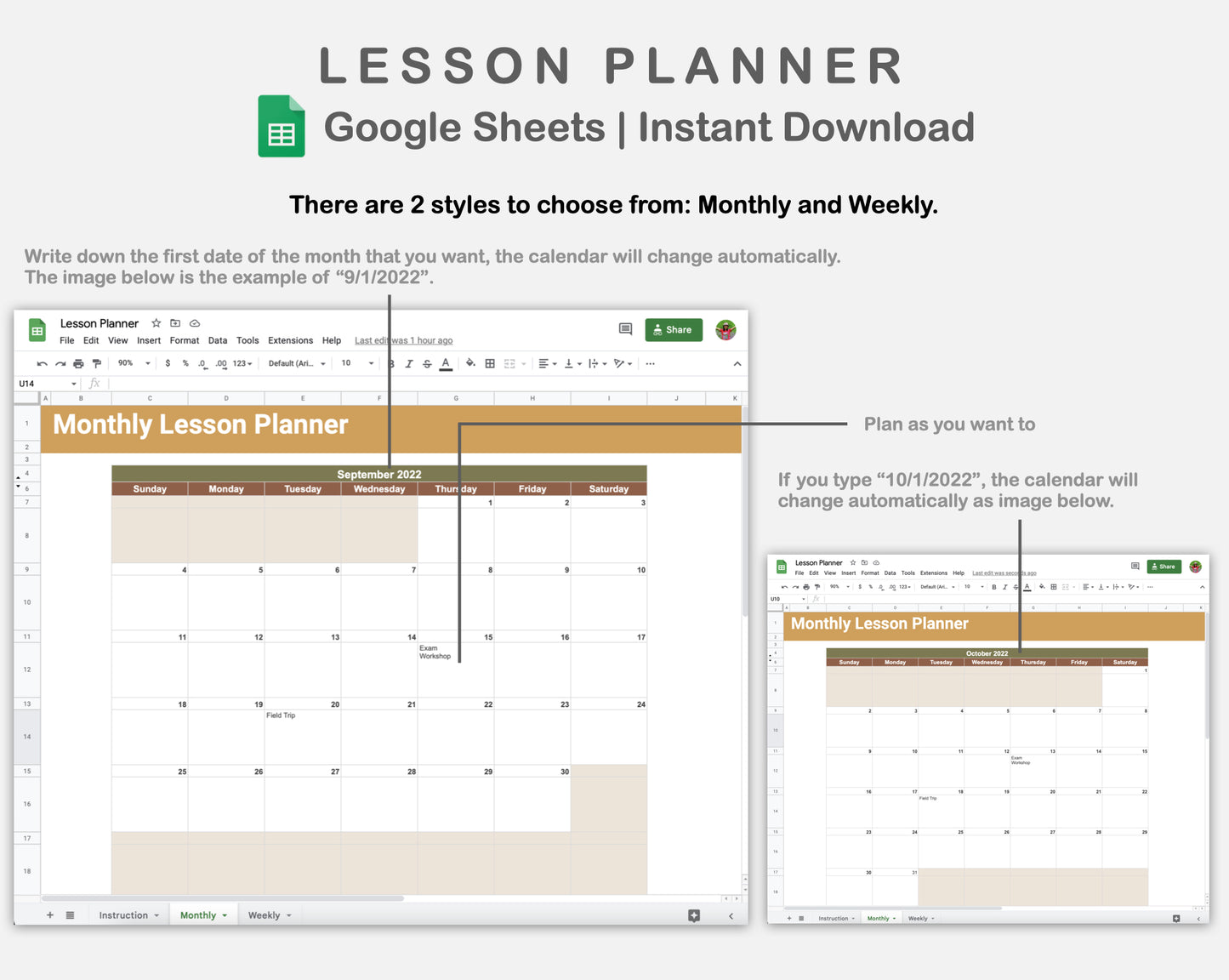 Google Sheets - Lesson Planner - Boho