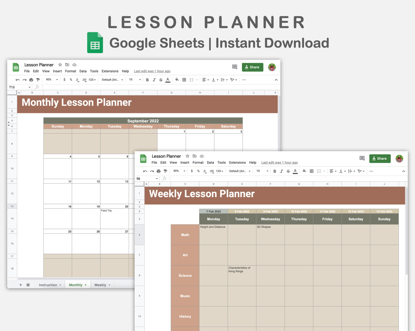 Google Sheets - Lesson Planner - Earthy