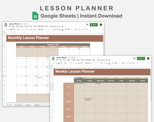 Google Sheets - Lesson Planner - Earthy