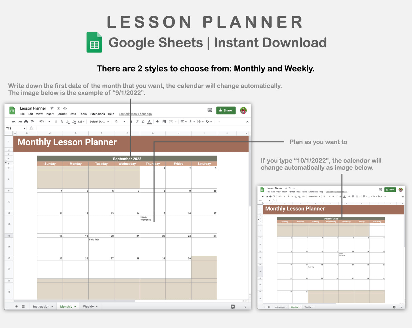 Google Sheets - Lesson Planner - Earthy