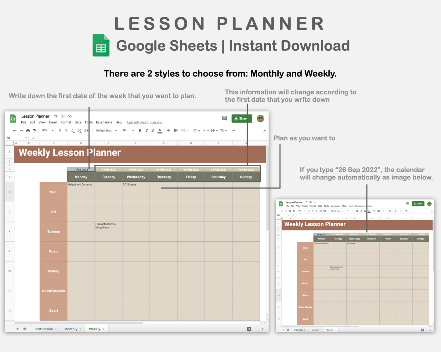 Google Sheets - Lesson Planner - Earthy