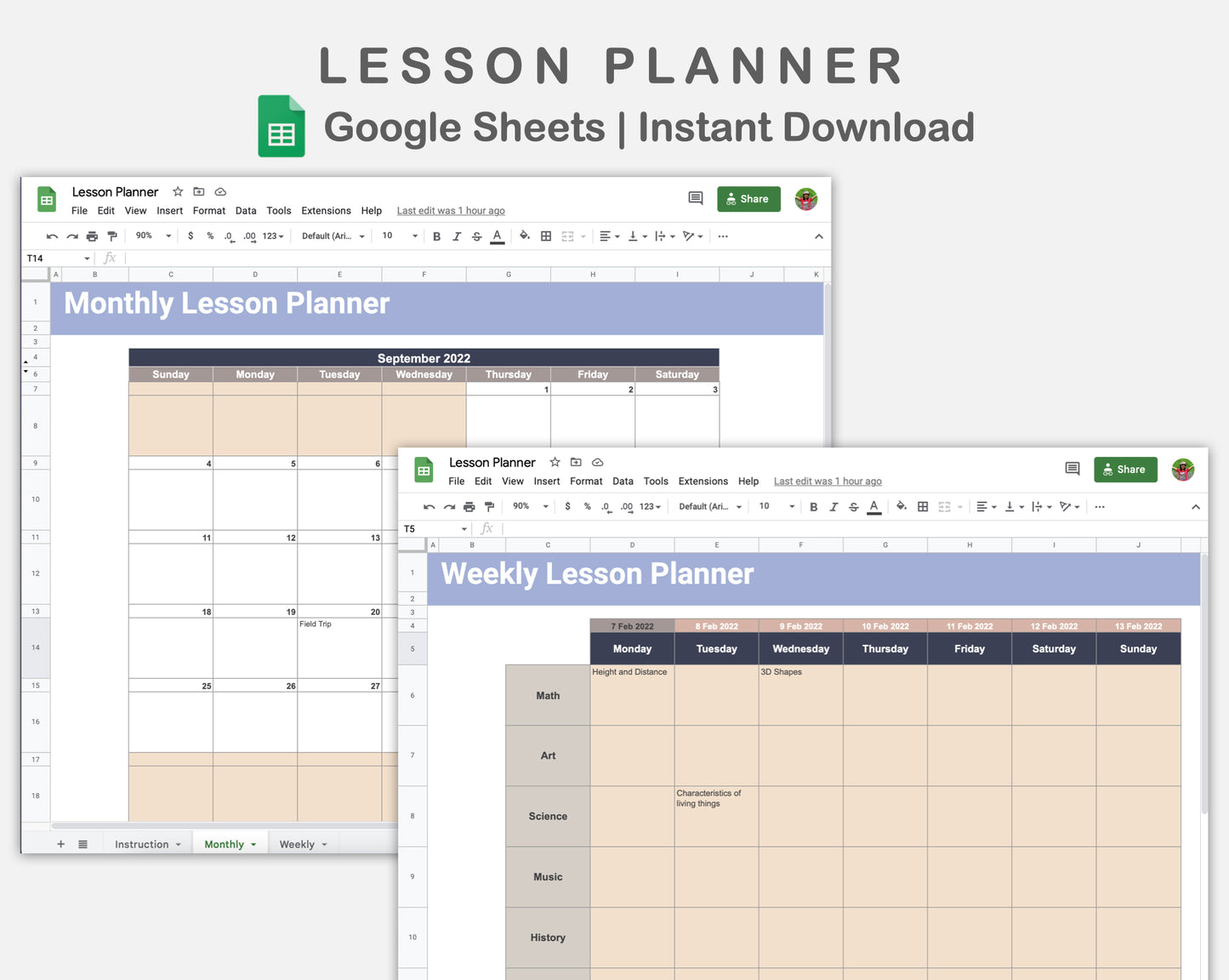 Google Sheets - Lesson Planner - Sweet