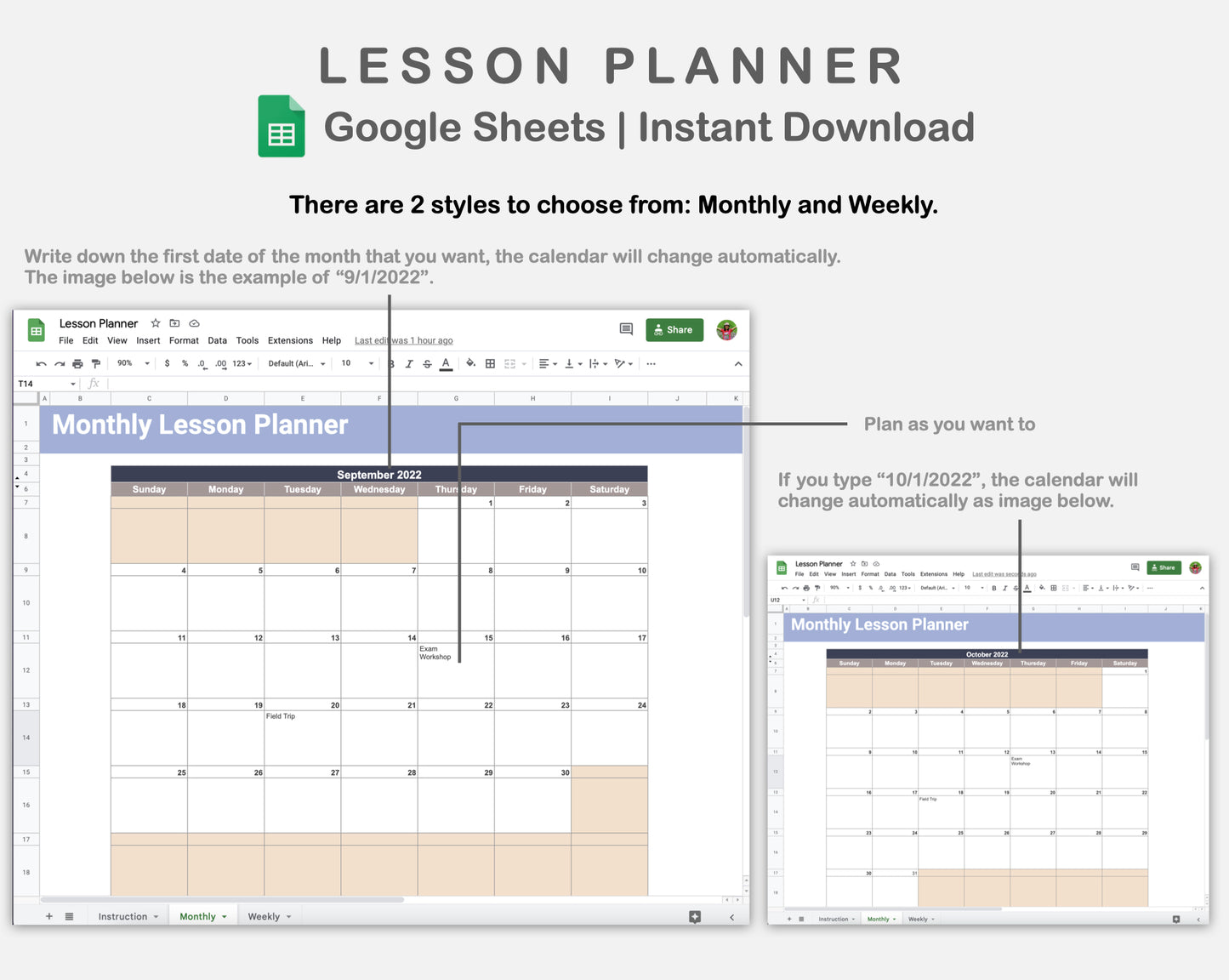Google Sheets - Lesson Planner - Sweet