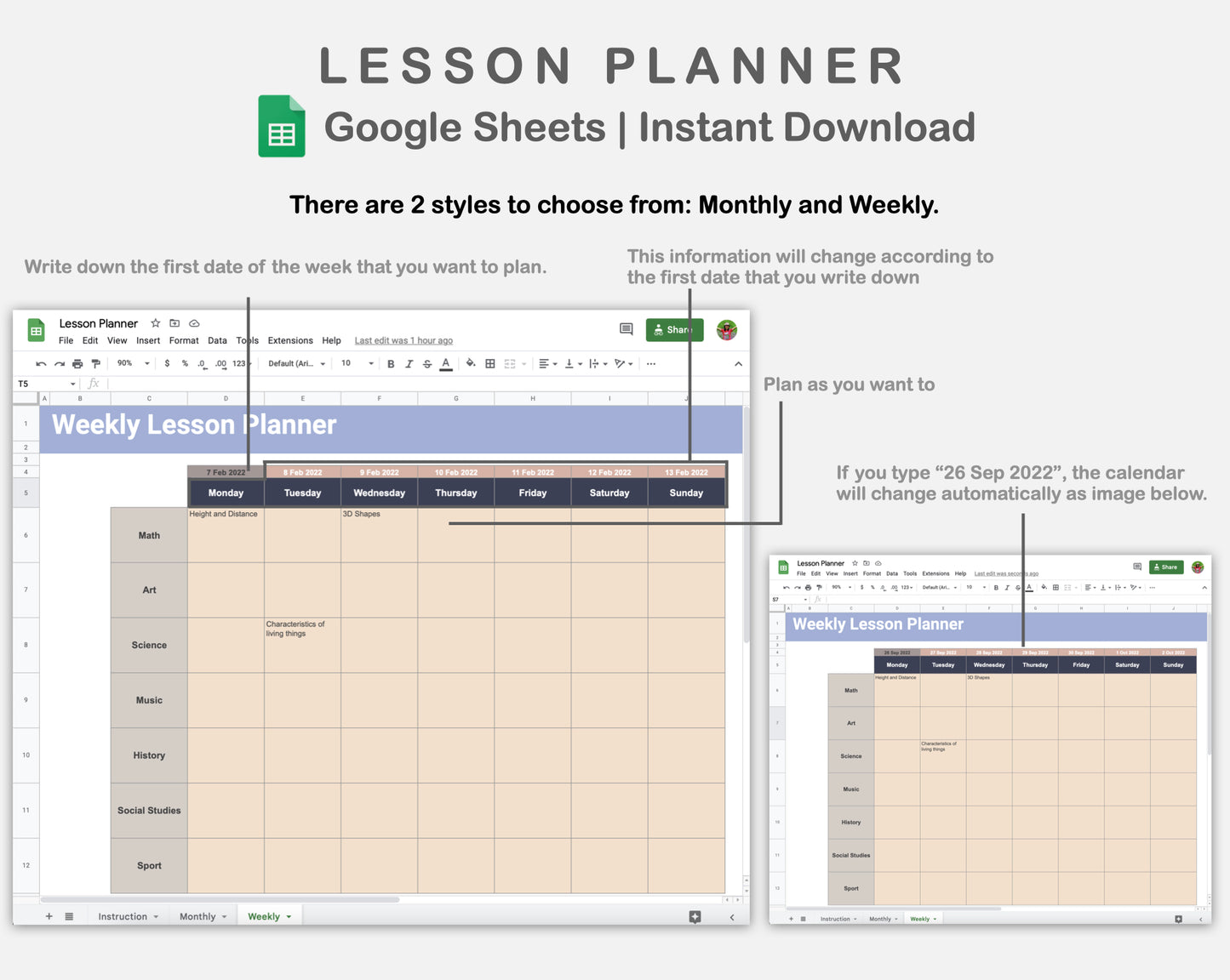 Google Sheets - Lesson Planner - Sweet