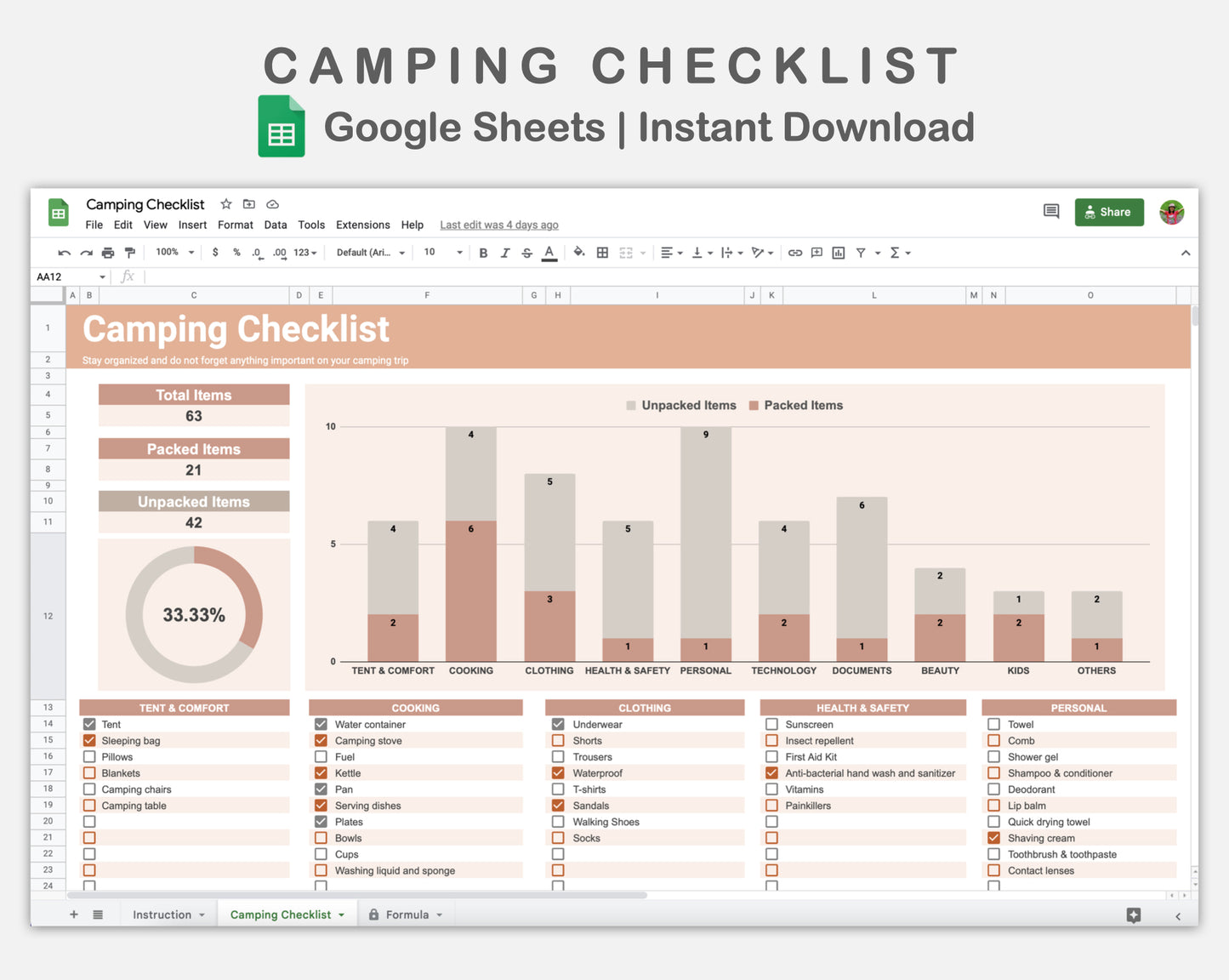 Google Sheets - Camping Checklist - Neutral