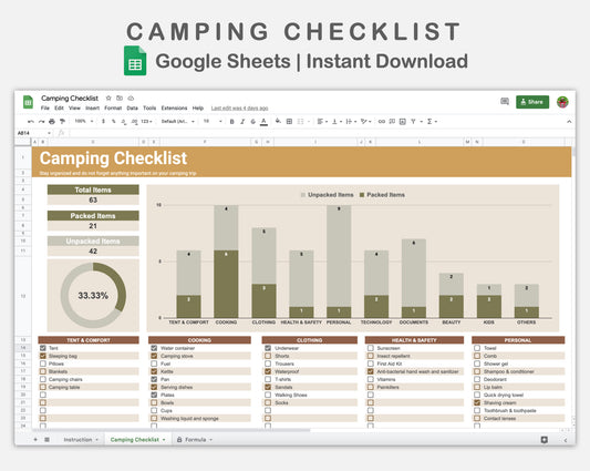 Google Sheets - Camping Checklist - Boho