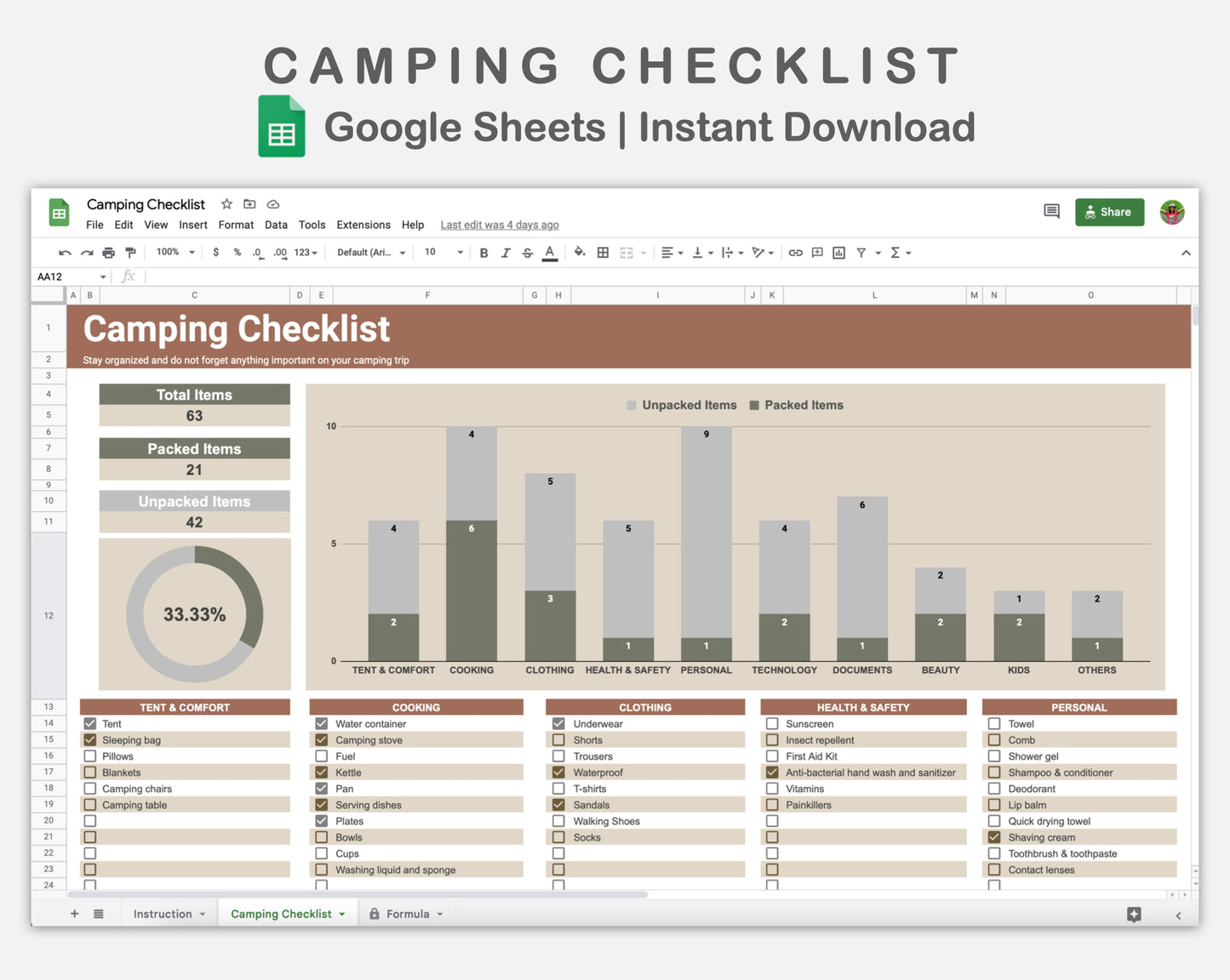 Google Sheets - Camping Checklist - Earthy