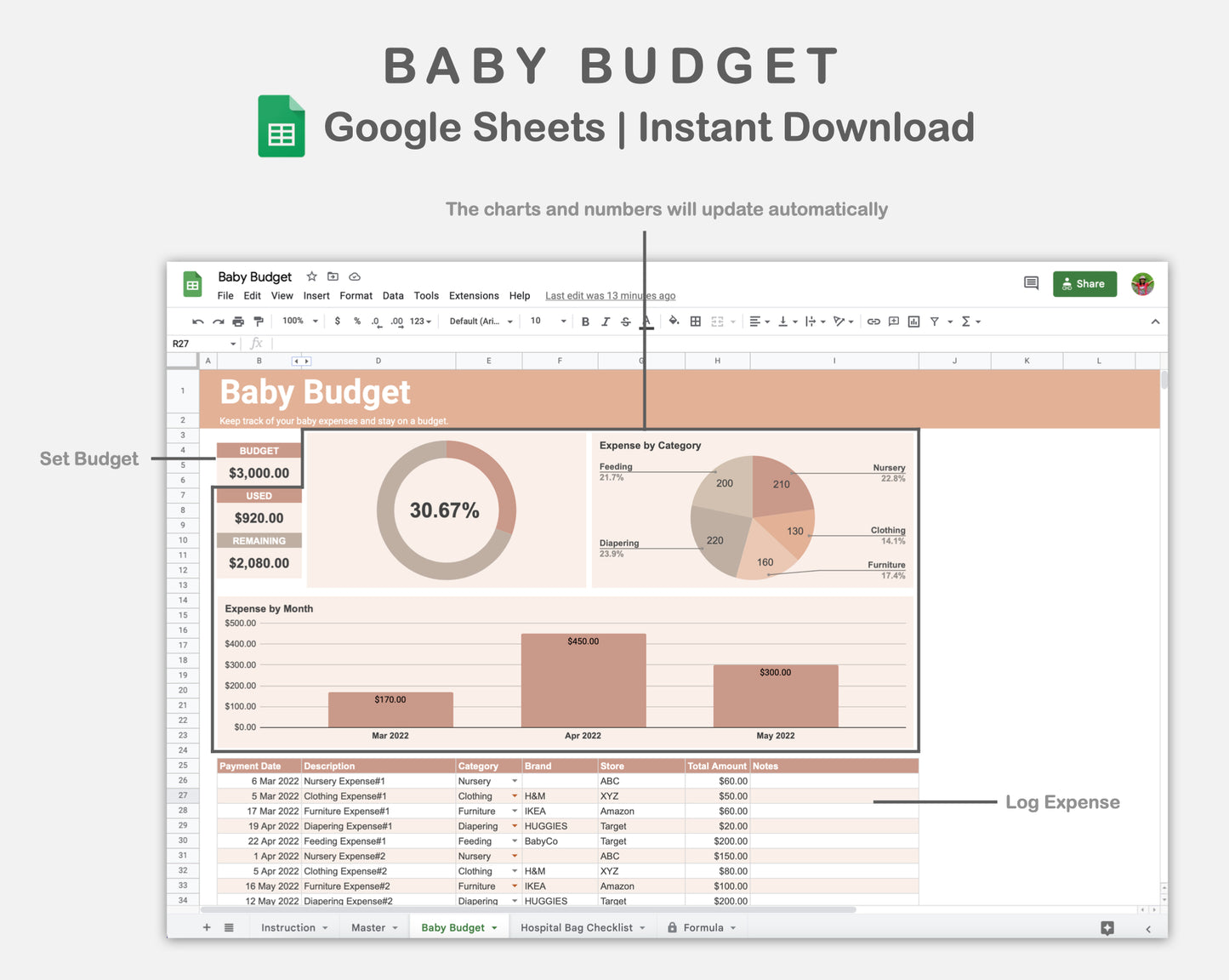 Google Sheets - Baby Budget - Neutral