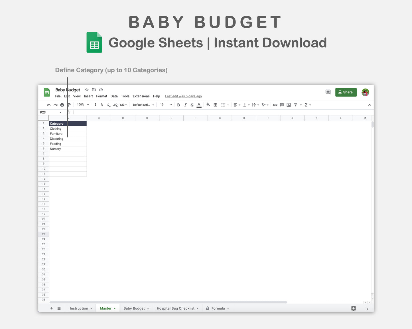 Google Sheets - Baby Budget - Sweet