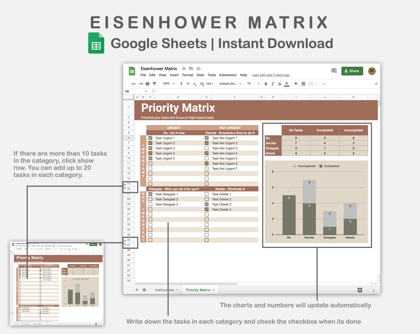 Google Sheets - Eisenhower Matrix - Earthy