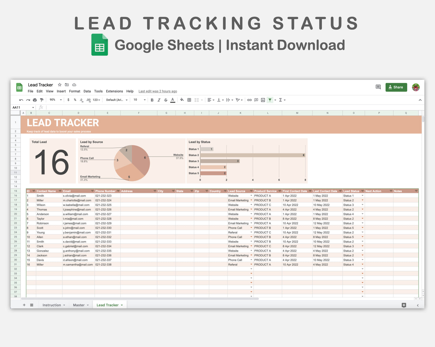 Google Sheets - Lead Tracking Status - Neutral