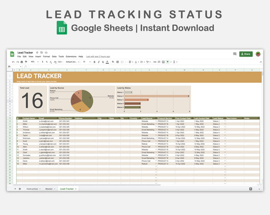 Google Sheets - Lead Tracking Status - Boho