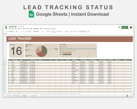 Google Sheets - Lead Tracking Status - Earthy