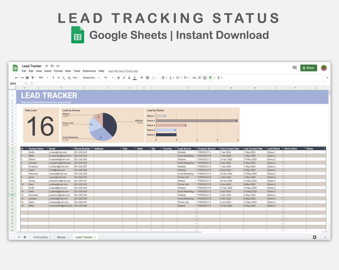 Google Sheets - Lead Tracking Status - Sweet