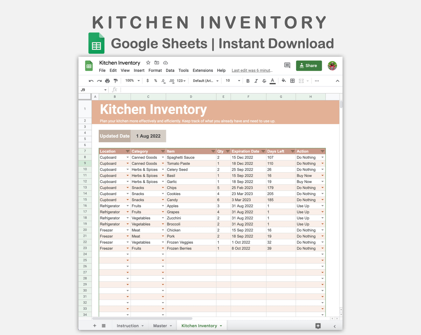 Google Sheets - Kitchen Inventory - Neutral