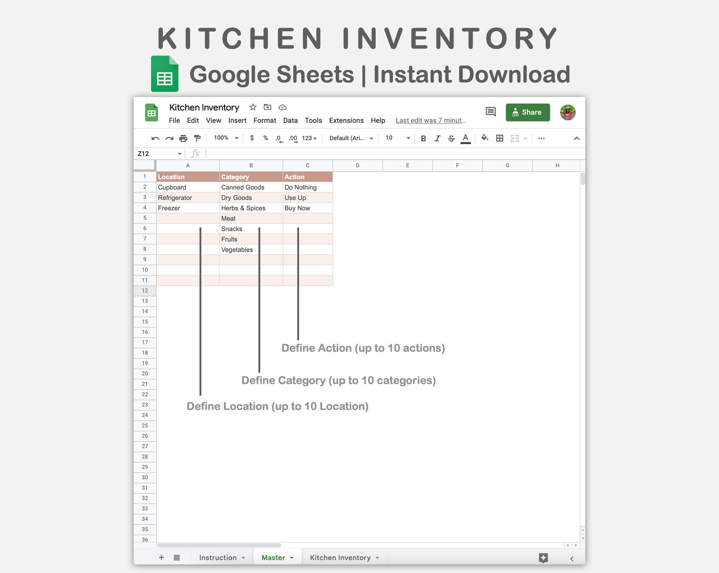 Google Sheets - Kitchen Inventory - Neutral