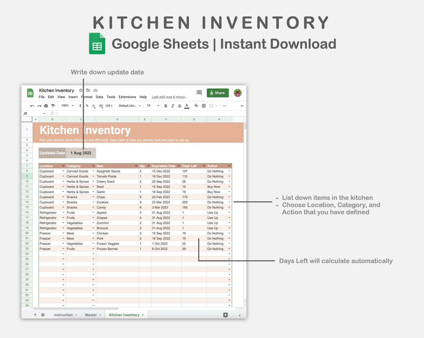 Google Sheets - Kitchen Inventory - Neutral