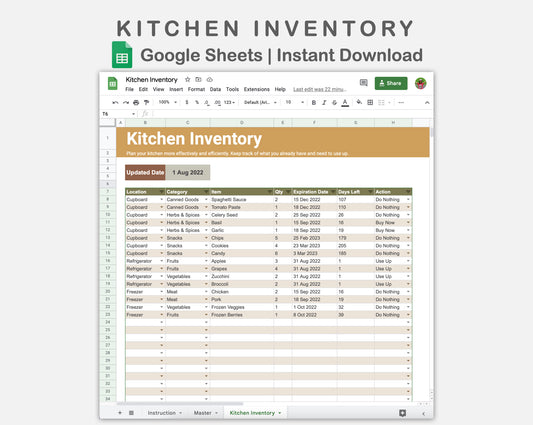Google Sheets - Kitchen Inventory - Boho