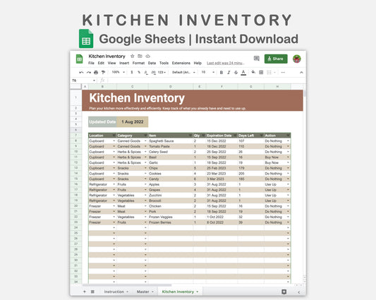 Google Sheets - Kitchen Inventory - Earthy