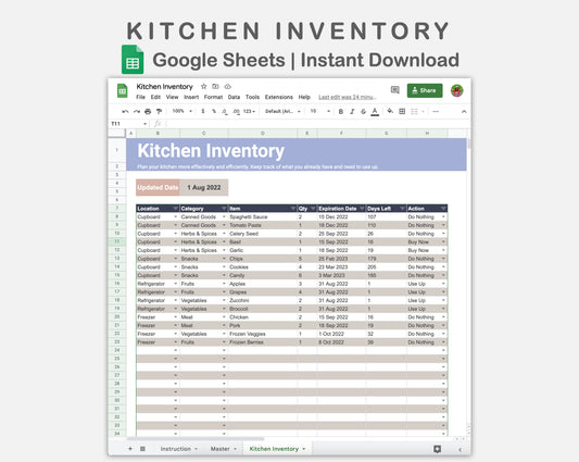 Google Sheets - Kitchen Inventory - Sweet