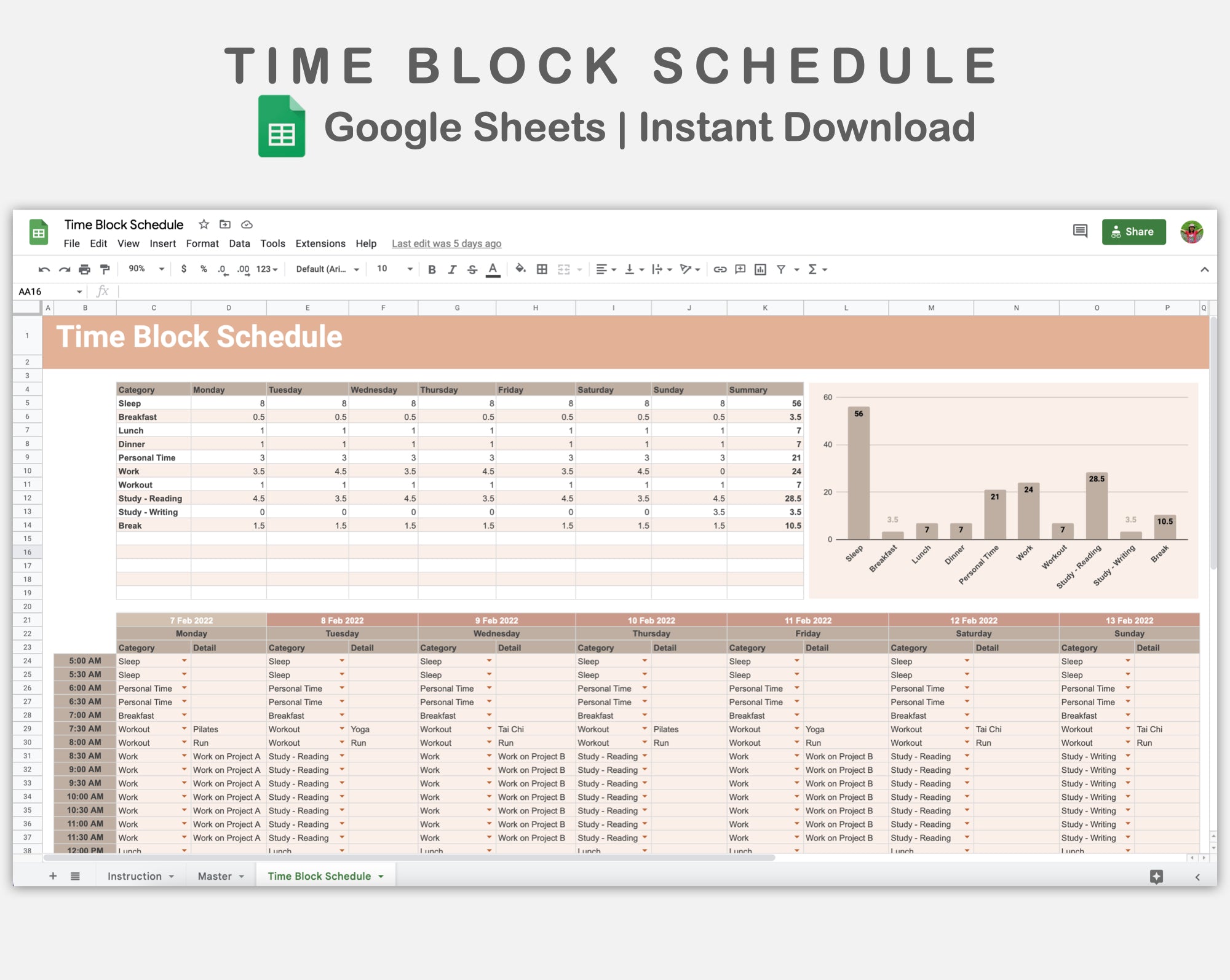 Google Sheets - Time Block Schedule - Neutral – kjunstudio